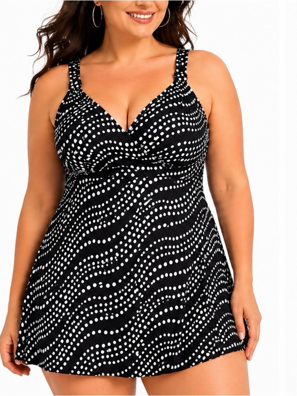 Catherines Black White Swim Dress One Piece Built In Bra 22W